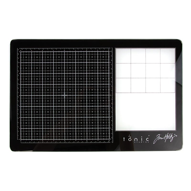 TONIC STUDIOS Tim Holtz Travel Glass Cutting Mat - Portable Work Surface with 8x8 Measuring Grid and Palette for Mixed Media - Art Supplies with Carry Case - Image 4